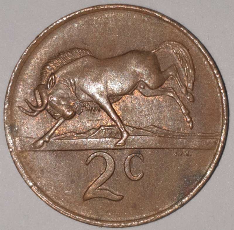 1984 - 2 CENT COIN (TWO CENT COIN) - RSA - BRONZE - KM#83 - BILINGUAL LEGEND - WILDEBEEST